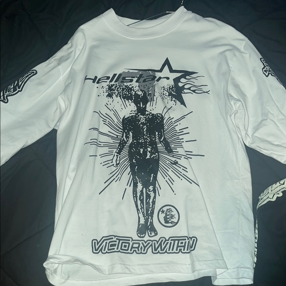 White Long Sleeve Tee with Graphic Design